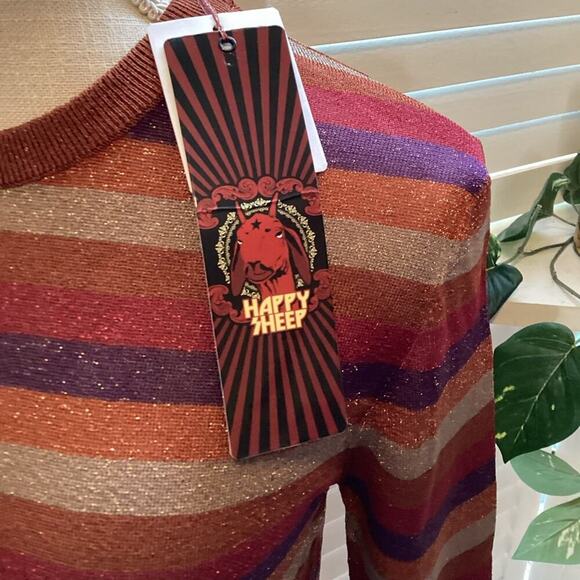 HAPPY SHEEP NEW METALLIC STRIPE LIGHT WEIGHT SWEATER SIZE SMALL - Picture 6 of 9